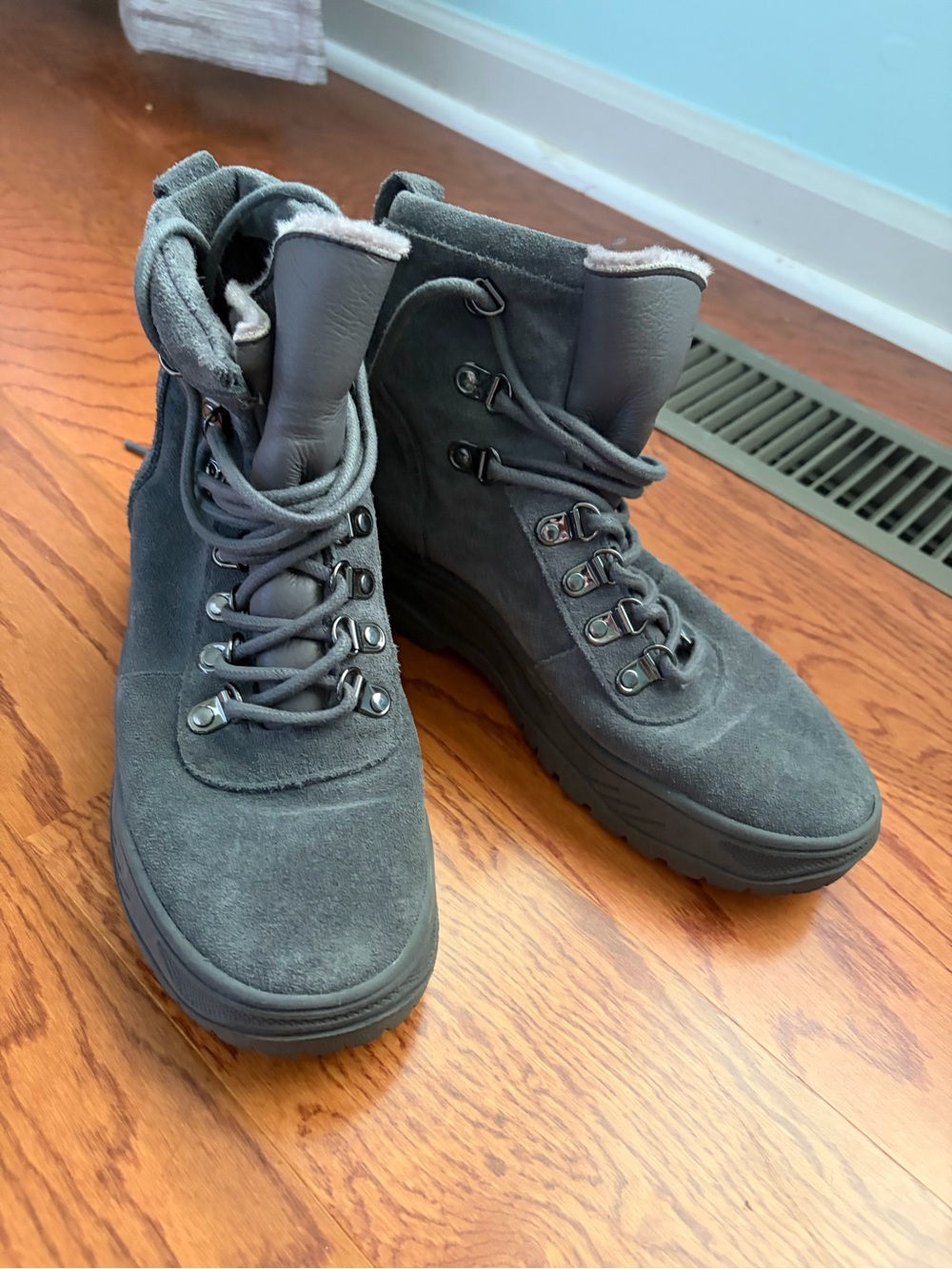 Gray Lace-Up Ankle Boots